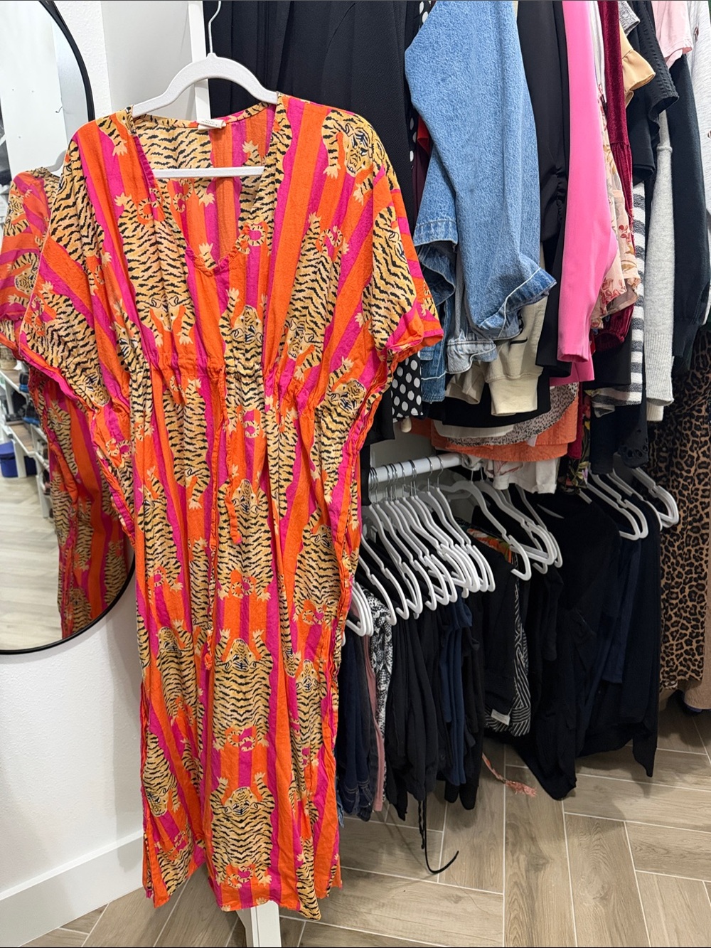 Vibrant Orange & Pink Tiger Stripe Maxi Dress